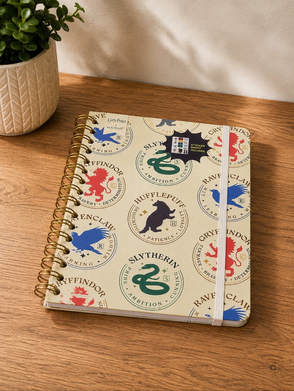🪄 Spiral Notebook – Harry Potter House Crests | With Sticker Sheet